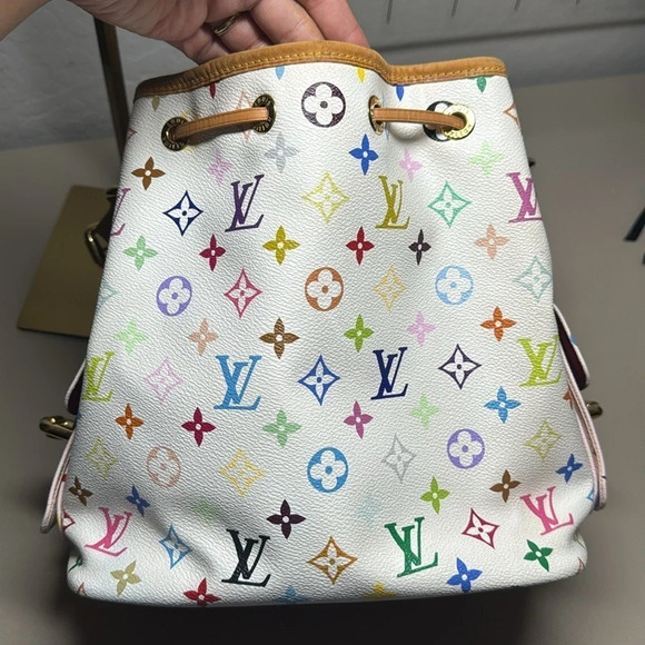 Authentic Louis Vuitton Multicolor Petit Noe Bucket Style White Monogram Rainbow - Picture 14 of 17